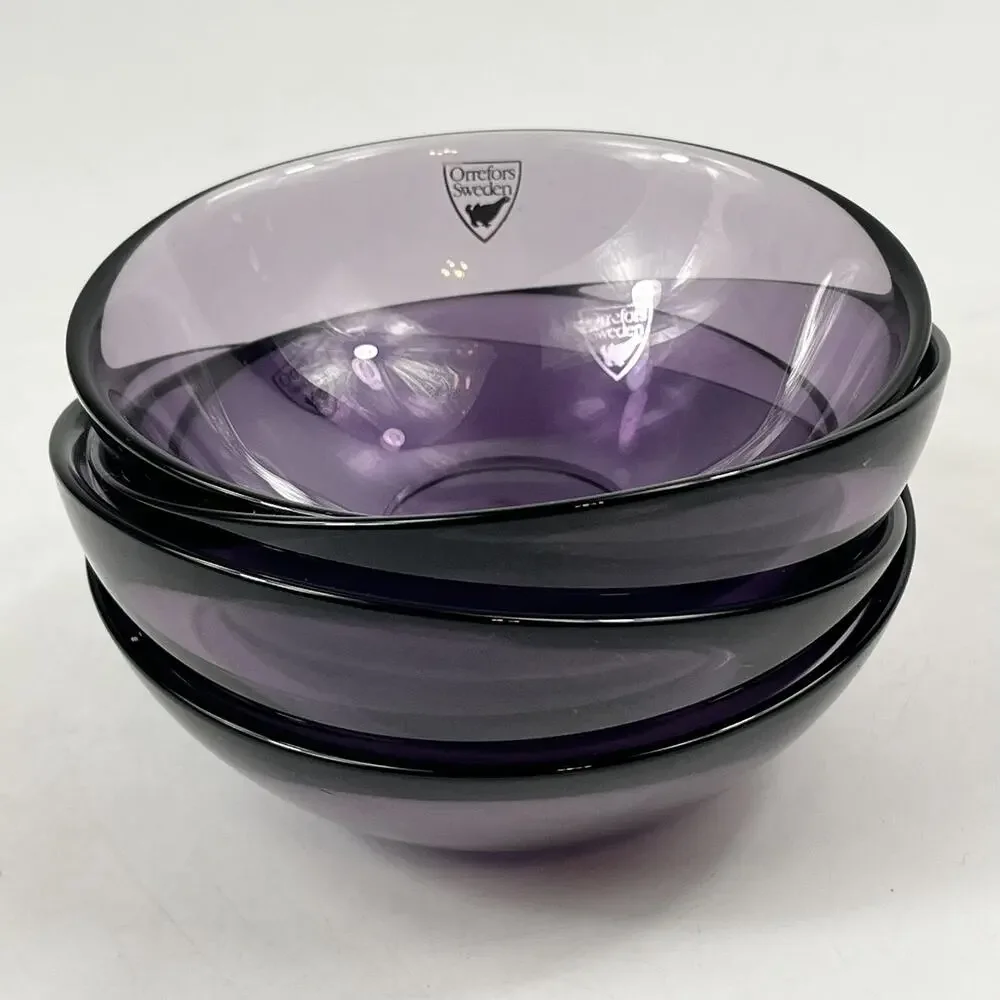 Orrefors Sweden Bowls Set of 4 Purple Amethyst Glass Dessert Serving Home Line